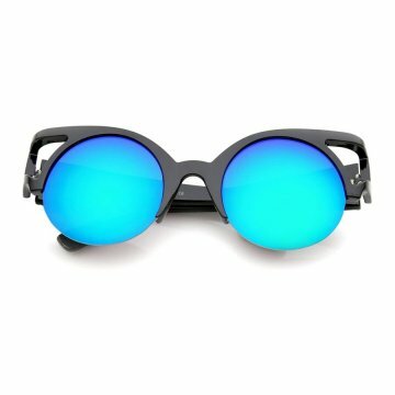 Women's Round Mirrored Lens Half Frame Cutout Cat Eye Sunglasses 50mm