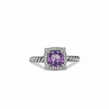 Sterling Silver Petite Ring with Amethyst & Diamonds