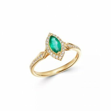 Emerald & Diamond Halo Ring in 14K Yellow Gold