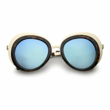 Women's Two-Tone Metal Backing Colored Mirror Lens Round Sunglasses 50mm